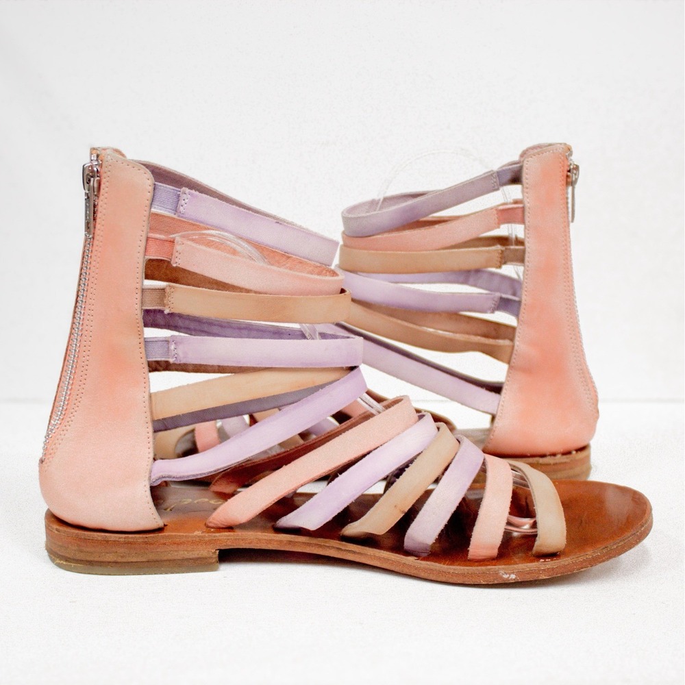 Free People Leather Gladiator Sandals Pastel Multi-Strap Zip Back Women's Size 9 - Picture 4 of 11